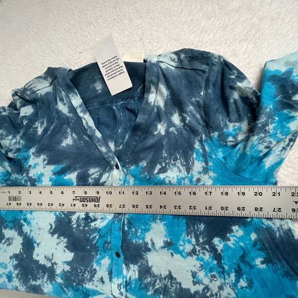 Logo Beach To Street Womens Tie-Dye Button-Down Tunic Top Medium Blue Artsy New - Picture 7 of 8
